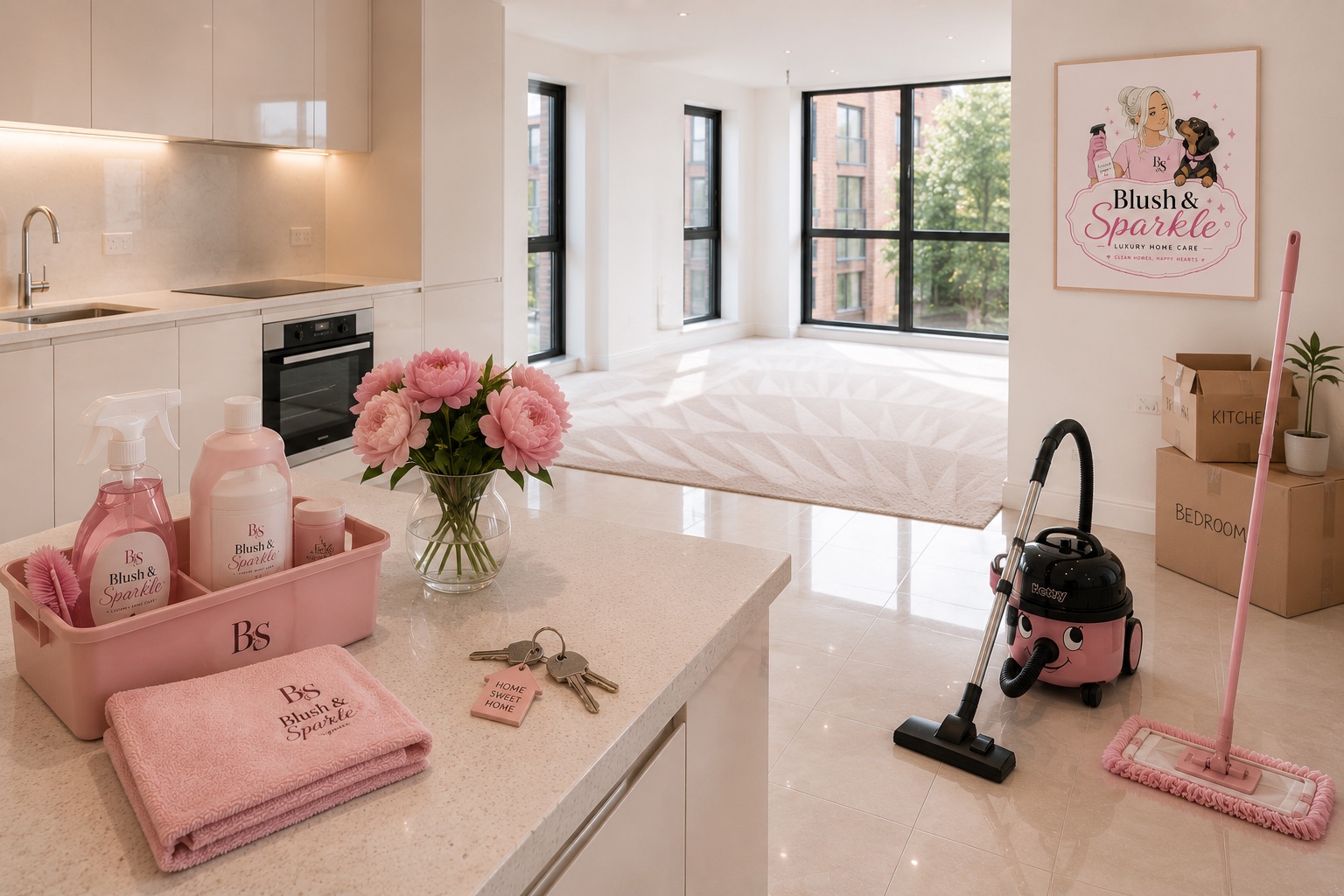An empty flat cleaned and ready to hand over, keys on the worktop